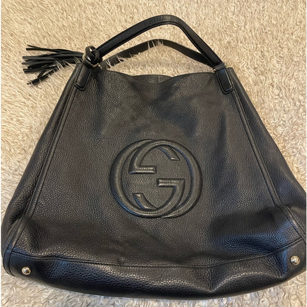 Gucci XL Black Pebbled Leather Soho Tote